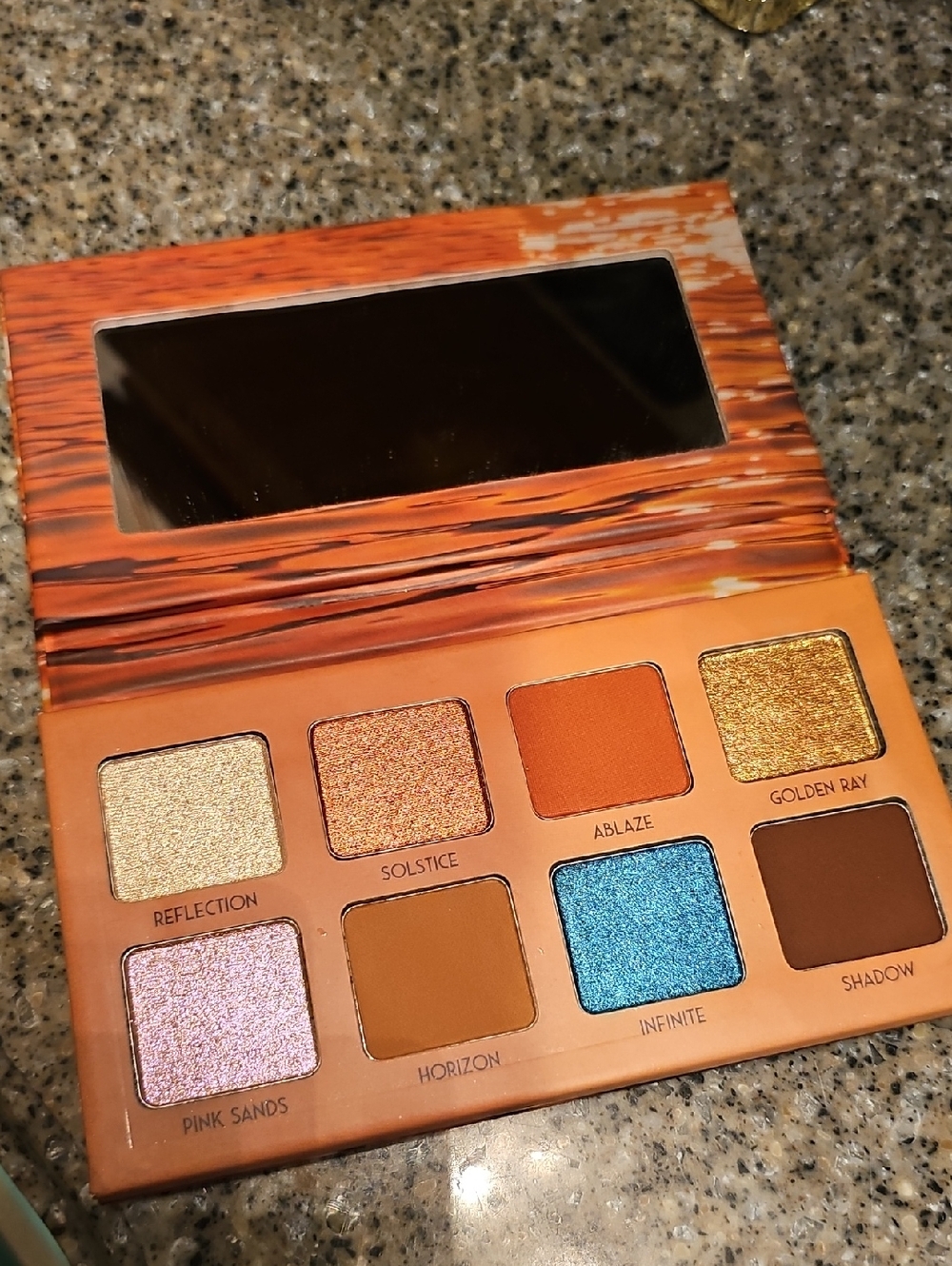 Sunset Glow Eyeshadow Palette — Pink, Orange, Gold & Blue Shades